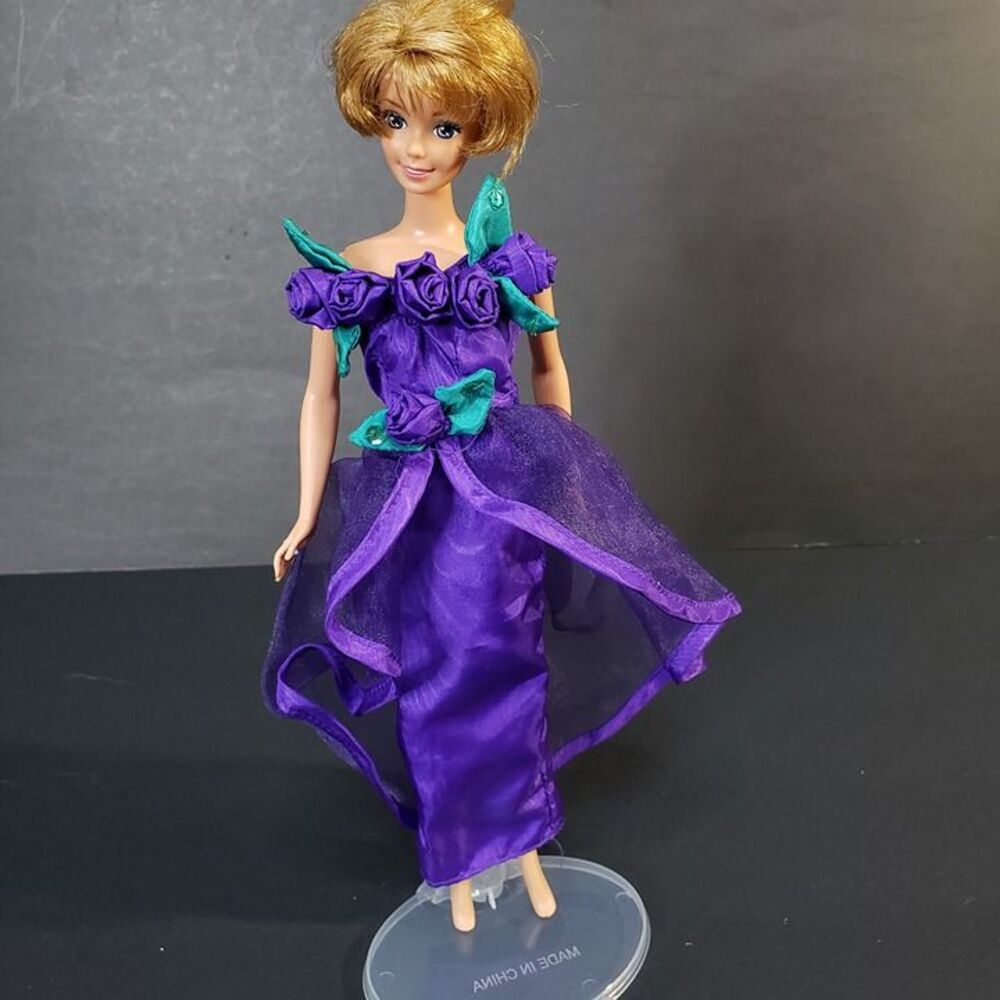 Vintage 90s Sound of Music Maria Barbie Doll in Purple Rose Evening Dress - Picture 2 of 8